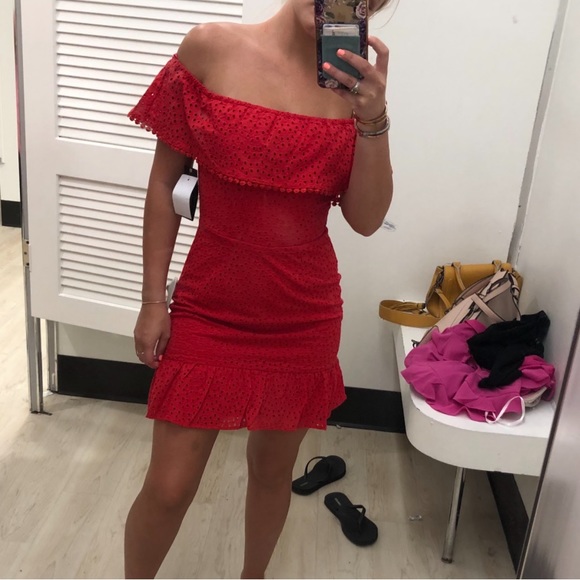 CITY STUDIO Women's Off-the-shoulder Eyelet Ruffled A-Line Dress - Picture 8 of 8